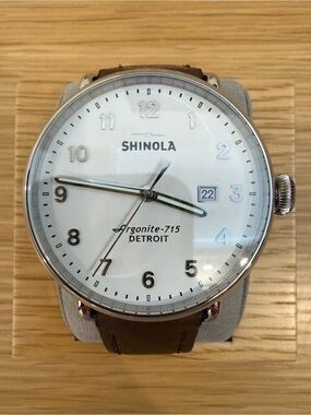 Shinola White Dial Watch with Brown Leather Strap